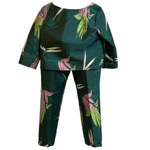 Marni Green Jacquard Kapfu Motif Crop Top Sz IT42 & Skinny Trousers Sz IT40